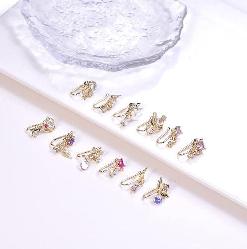 PLOMFOV 12Pcs Fake Nose Ring for Women Dangling Nose Cuffs Faux Clip on Nose Ring for Non Pierced Nose thumbnail 3