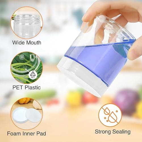 PeacePeo 8 OZ Plastic Jars, 48 Pack Clear Slime Containers with Lids | Stackable Leakproof Storage Jars, White Lids, Round Empty, Wide Mouth, for Pantry, Cabinet and Countertop Organization thumbnail 4
