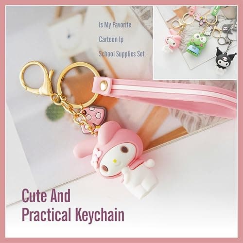GFDSJKLCTH Cute Stationery Gift Set Kawaii Back to School Including Notebook Pencil Cas Ballpoint Pen ID Badge Holder Stickers Key Chain Bookmark （Pink） thumbnail 7