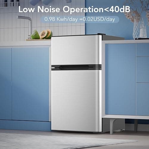Electactic 3.1 Cu.Ft Mini Fridge with Freezer, 2 Door Compact Refrigerator, Mini Fridge with Adjustable Removable Glass Shelves for Bedroom, Office, Dorm or Apartment, Stainless Steel thumbnail 5