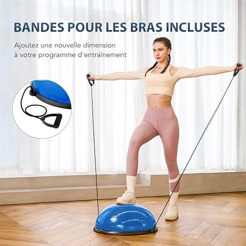 ZELUS Balle d'Équilibre Rose/Bleu/Gris/Noir avec Bandes d'Exercice et Pompe à Pied, Demi-Ballon de Yoga Gonflable Équipement de Gym pour Entraînement à Domicile Planche d'Exercice et Coussin thumbnail 5