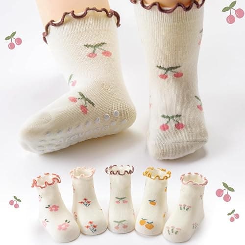 Aroveea Baby Toddler Girls Socks Grip Ruffle Non Slip Girls Cotton 12 Pack Socks for Kids Cute Ankle 6M-7Years thumbnail 6