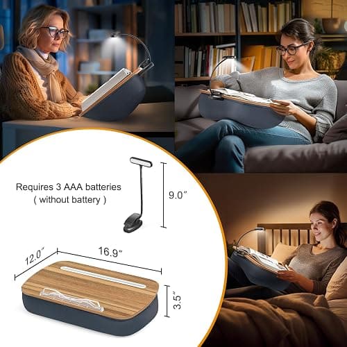 ERGONOV Book Pillow Stand with 6500K Reading Light, Hands Free Book Holder, Comfortable Lap Book Stand for Reading in Bed, Desk, or Sofa, Wooden Book Rest for Book Lovers,AAA Battery Required thumbnail 2