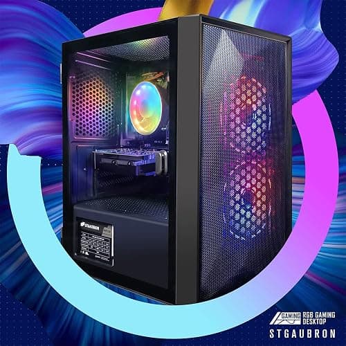 STGAubron Prebuilt Gaming PC Desktop, Radeon RX 550 4G, Intel Core i5 up to 3.7GHz, 16G RAM, 512G SSD, WiFi 6, BT 5.3, RGB Fan x2, Windows 11 Home thumbnail 3