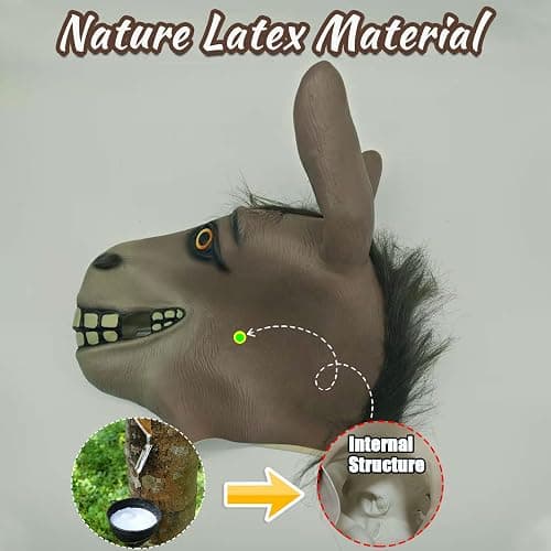 Harseyleam Donkey Mask, Classic Movie Role Play Latex Head Masks, Deluxe Animal Face Mask for Adult Cosplay Party Props thumbnail 7