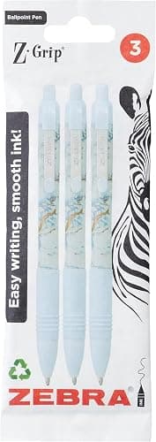 Zebra Pen Z-GRIP Smooth Glam Black Ink Ballpoint Pens 3pk 1.0mm Medium Point Retractable Ink Pens with Clip - Smooth Writing Pens with Low Viscosity Ink, Comfort Grip - 3 Pens Multipack (Blue Marble) - Image 1