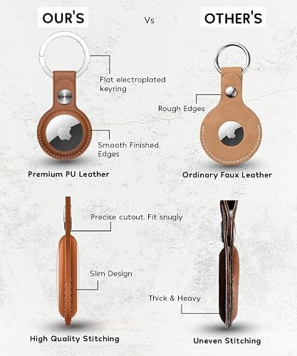PU Leather AirTag Keyring Holder Compatible with Apple AirTags Keychain, Anti Lost Scratch Resistant Secure Key Ring Case for Keys Pet Collars Luggage Bags, Protective Air Tags Key Chain Cover, Brown thumbnail 4