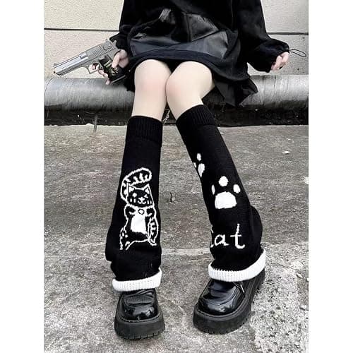 WODECASA Girls Kawaii Leg Warmers Knitted Flared Leg Sleeves Goth Crochet Baggy Cuff Ankle Heap Socks thumbnail 5