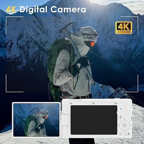 4K Digital Camera for Photography 64MP Vlogging Camera for YouTube Video 2.8'' 270° Flip Screen Travel Cameras 16X Zoom Cameras with 32GB Card, 2 Batteries thumbnail 3