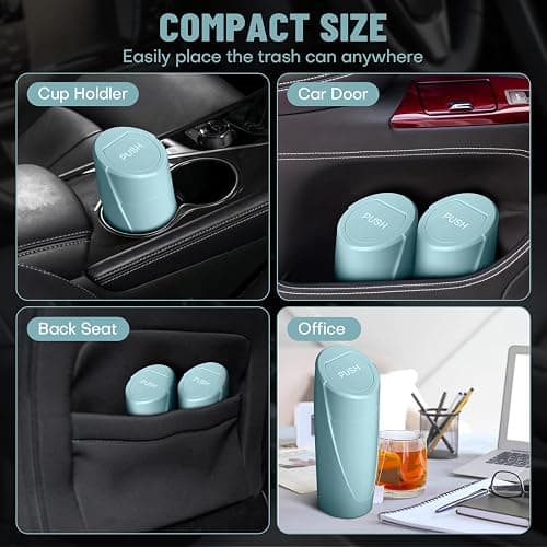 Car Trash Can Bin with Lid - Car Garbage Can Cup Holder - Dark Green Mini Leakproof Vehicle Trash Garbage Can Bin with 20pcs Trash Bags-Car Organizers and Storage for Front Back Seat Accessories thumbnail 3