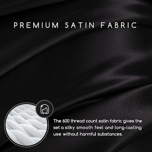 MR&HM Satin Bed Sheets, Full Size Sheets Set, 6 Pcs Silky Bedding Set with 15 Inches Deep Pocket for Mattress (Full, Black) thumbnail 2