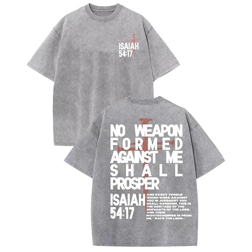 Faith Christian Cross Shirt No Weapon Formed Against Me Shall Prosper Jesus Shirt Graphic Acid Wash Tee - Image 1