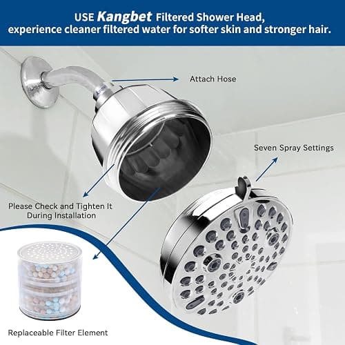 Kangbet Filtered Shower Head - Water Softener Shower Head - Shower Filter for Hard Water Remove | Reduces Impurities Chlorine and Harmful Substances - Chrome thumbnail 5