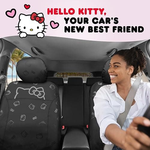 Hello Kitty Car Seat Covers - Cute Front Seat Covers, PU Leather Seat Covers for Cars, SUV, Van, Trucks, Hello Kitty Car Accessories 2pc Black - Black thumbnail 2