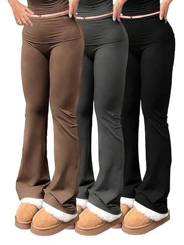 FAQUDY 3 Piece Women's Flare Leggings High Waisted Tummy Control Yoga Pants Black Bootcut Wide Leg Leggings Workout Pants - Image 1