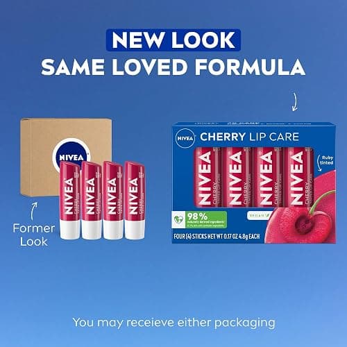 NIVEA Cherry Lip Care, Tinted Lip Balms with Shea Butter, 4 x 0.17 OZ | Ruby Tinted Lip Balm with Shea Butter, Nourishing Oils and Vitamins, 3-in-1 Moisture, Repair Dry Lips and Color, Vegan thumbnail 2