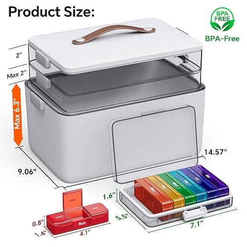 CTIME 3-Tier Medicine Organizer with Pill Case - Portable Pill Case & Empty First Aid Kit for Home, Travel, RV, School, Dorm, Ideal Elderly, Father Gift thumbnail 3