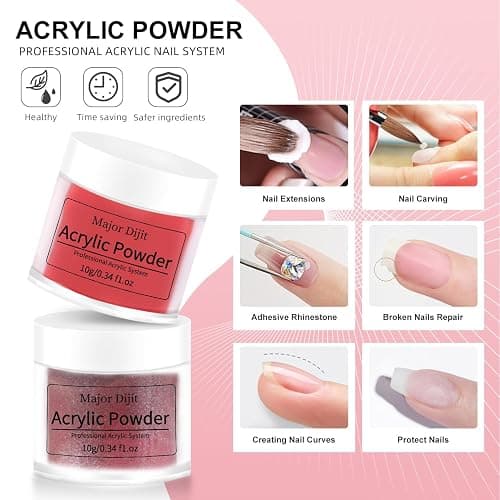 Major Dijit Complete Acrylic Nail Starter Kit with LED Lamp, 12 Colors Powder Acrylic Liquid Base/Top Coat Primer Electric Drill – DIY Nail Art Tools for Home & Salon thumbnail 3