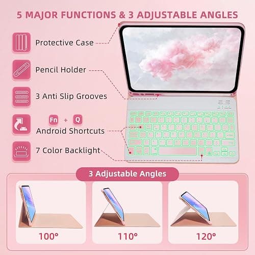Bxomteng Keyboard Case for Samsung Galaxy Tab A8 10.5 inch - 7 Colors Backlit Keyboard Cover and Mouse (Pink) thumbnail 3