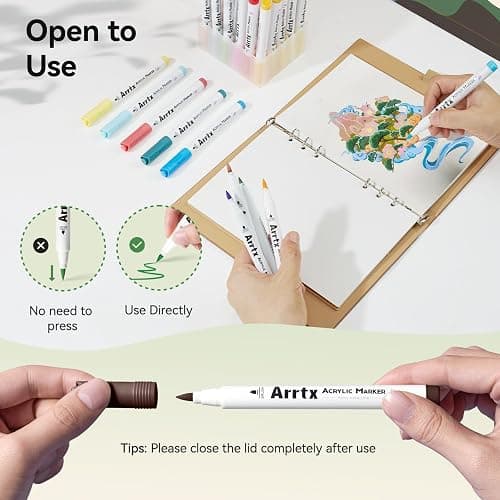 Arrtx 90 Colors Paint Markers, Acrylic Paint Pens for Artists Adults Coloring Drawing - Extra Brush Tip for Rock Painting, Wood, Canvas, DIY Crafts Making Art Supplies thumbnail 6