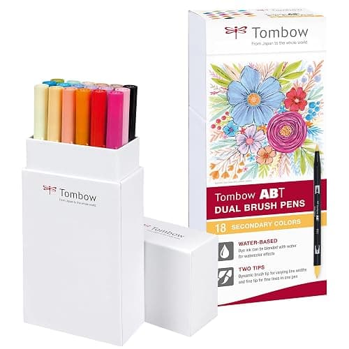 Tombow ABT-18P-2 Fasermaler Dual Brush Stift mit zwei Spitzen, 18er Set, Sekundärfarben - Image 1