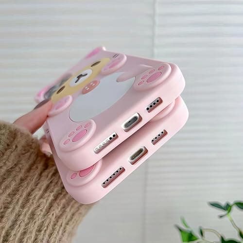 Cute Kawaii 3D Phone Case Compatible with iPhone 14 6.1" Cartoon Pink Bear Design Fashion Cool Funny Case Soft TPU Protective Case Silicone Cover for Girls Women Kids Pink thumbnail 8
