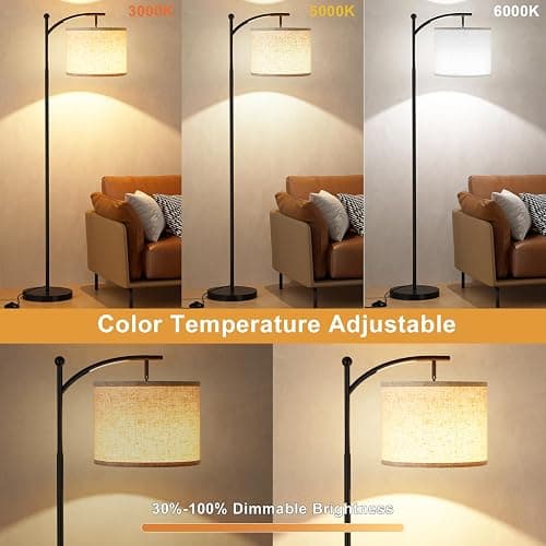 Ambimall 60" Floor Lamp with Remote Control and Stepless Dimmable Bulb, Colors Temperature & Brightness Adjustable, Modern Floor Lamps for Living Room（Beige Shade & Black Pole） thumbnail 4