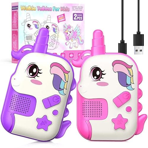 Rechargeable Walkie Talkies Toys for Girls: Unicorn Toys Walkie Talkies for Kids 2 Pack Christmas Birthday Gifts for Grandkids 3 4 5-7 Year Old Girls Age 4-5 6-8 Years Old Stocking Stuffers - Image 1