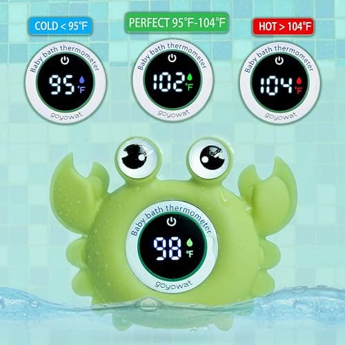 Baby Bath Thermometer with LED Display, Floating Crab Toy – 2-in-1 Water Safety Sensor for Infants, Color-Coded Alerts (Hot/Cold), Bath Tub Temperature Monitor, Cute Floating Bath Toy, Nursery thumbnail 2