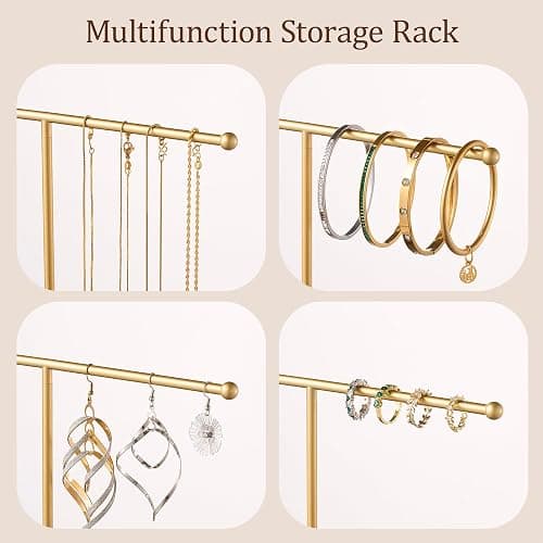 Josmimic Gold Jewelry Holder Stand with Ceramic Tray: Small Hanging Necklace Organizer Tree for Earrings, Bracelets, Rings – Jewelry Display Hanger for Women & Girls, White thumbnail 7