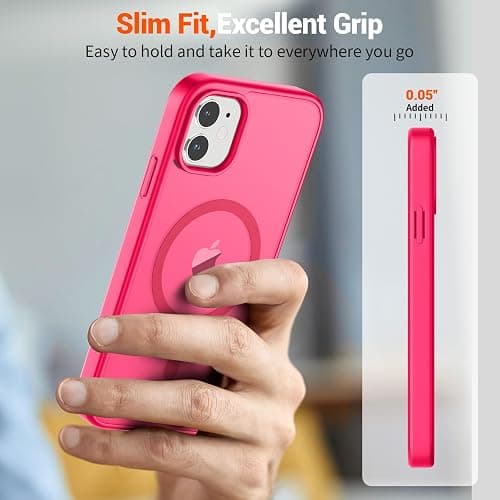 SUPFINE Magnetic for iPhone 11 Phone Case (Compatible with MagSafe) (Military Grade Drop Protection) Slim Translucent Matte Shockproof Phone Cover,Hot Pink thumbnail 7