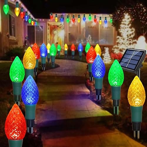 Newest Version 2 in 1 Outdoor Christmas Decorations and Solar Christmas Lights, 20-Pack Waterproof Solar C9 Strawberry Garden Stake Lights for Christmas Tree Garden Patio Yard Pathway - Image 1