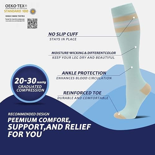 fenglaoda 8 Pairs Compression Socks for Men & Women 20-30 mmHg Knee High Nurse Pregnant Running Medical and Travel Athletic thumbnail 6