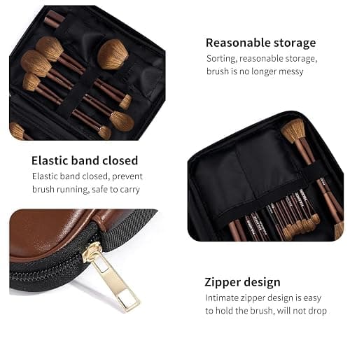 MAANGE 20 PCS Makeup Brush Set with Bag, Double-ended Kabuki Brush Foundation Contour Brush for Liquid Powder Concealer Eye Shadows Cream Cosmetics Blending Blush Face Makeup Tools (Brown) thumbnail 2