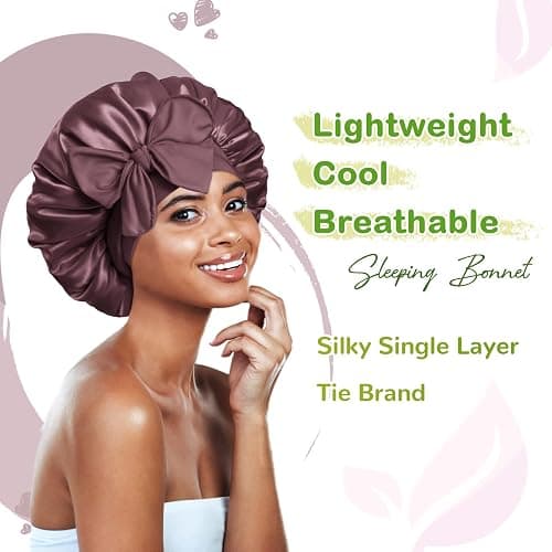 BONNET QUEEN Silk Bonnet for Sleeping Women Satin Bonnet Night Sleep Cap Wrap for Curly Hair with Adjustable Tie Band, Single Layer, Maroon thumbnail 2