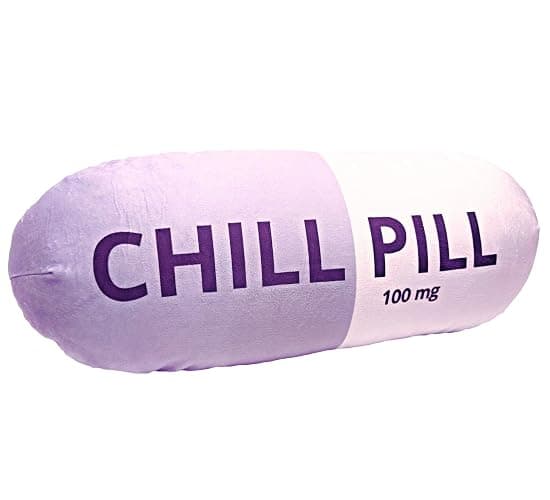 MRJ Products Chill Pill Pillow - Cervical Neck Pillow, Calming Corner Classroom Must Haves Bolster Throw Pillows, College Dorm, Boho Classroom Decor, Funny Lumbar Support, Home Office Preppy Stuff - Image 1