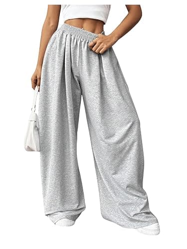SweatyRocks Women's Barrel Pants Wide Leg High Waist Baggy Sweatpants Elastic Oversized Athletic Joggers Trousers - Image 1
