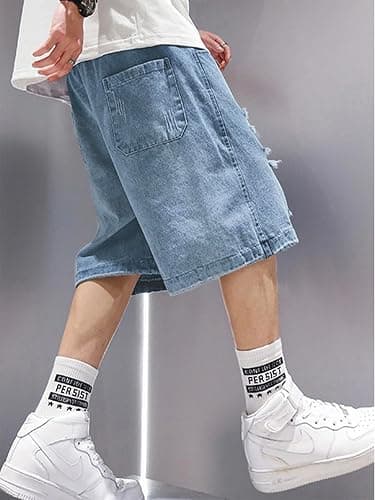 EMMIOL Baggy Jean Shorts Men, Y2k Jorts Cargo Ripped Elastic Waist, Mens Denim Shorts Comfy Casual Streetwear Summer thumbnail 3