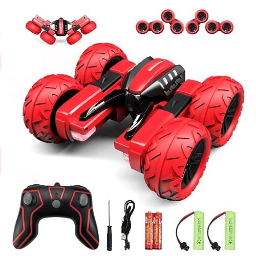 Remote Control Car for 6-12 Years Old Boys Girls Birthdays Present Gift, Hobby RC Car Stunt with LED Light Electric 4WD 2.4Ghz Double Sided Rotating Racing Vehicle 360° Flips Offroad Kids Toy Red - Image 1