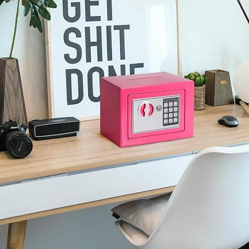 Jssmst Small Safe Box for Money - 0.23CF Mini Safe with Electronic Keypad, Lockable Box for Home Security and Personal Storage, 9.06 x 6.69 x 6.69 inch, Pink thumbnail 7
