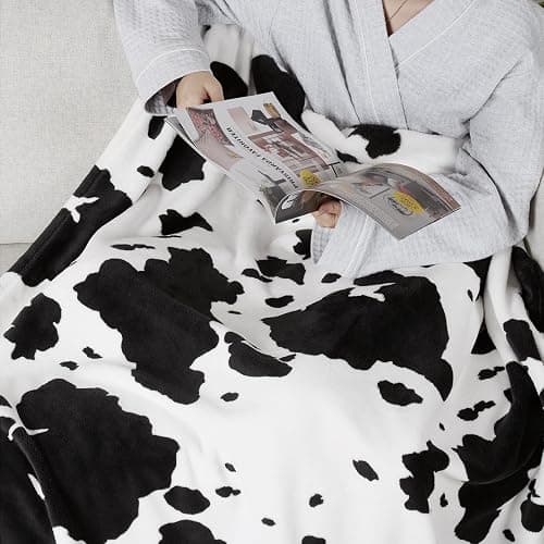 Cozy Bliss Cow Print Throw Blanket Non Shedding MilkyPlush™ Fleece 330GSM Thick Blankets Western Room Decor Super Soft Warm for Adults Kids Girl Gifts Bedroom Couch Sofa Travel Black White 50"x60" thumbnail 7