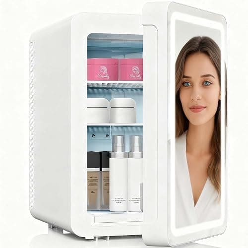 Kikihuose 20L Skincare Fridge with Mirror & LED Lighting, 3-Mode Dimmable, Cooler & Warmer with Drip Tray for Makeup, Cosmetic, Beauty, Mini Beauty Fridge for Bedroom, Vanity, Car & Home Use - Image 1