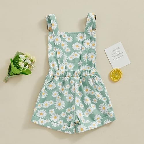 Ayalinggo Toddler Baby Girl Sunflower Print Overalls Shorts with Pocket Suspender Trousers Cute Summer Clothing Outfit thumbnail 2