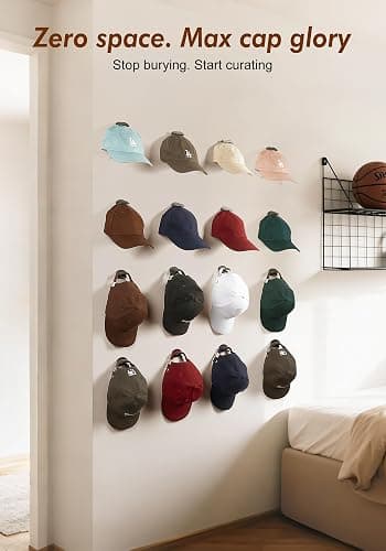 HOUSE DAY Adhesive Hat Hooks for Wall 16 Pack, Strong Hat Rack for Baseball Cap Display Organizer, Hats Holder for Wall, Door, Closet, No Drilling, Black thumbnail 9
