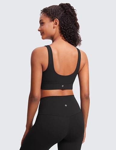 CRZ YOGA Butterluxe U Back Longline Sports Bras for Women - Scoop Neck Padded Yoga Workout Crop Top with Built in Pads thumbnail 2