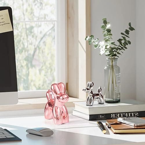 Notakia Cute Ceramics Balloon Dog Statue Crafts Living Room Desktop Decorations,Handmade Modern Small Ceramic Animal Statue Ornament Home Decor Accents thumbnail 2