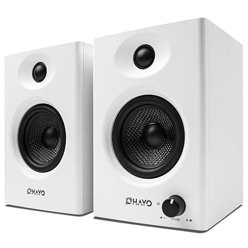 OHAYO 60W Computer Speakers for Music and Gaming, Active Bluetooth 5.3, Stereo 2.0 Speakers for Desktop PC or Laptop, 3.5mm Aux RCA Input, USB-Powered, 1 Pair, White - Image 1