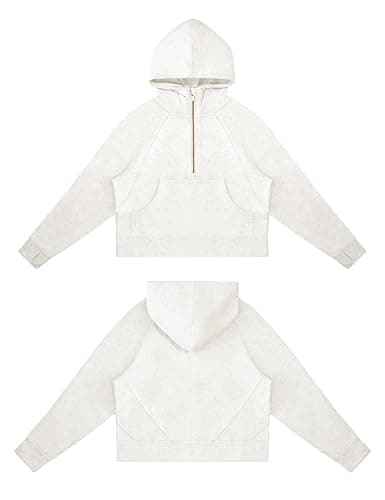 THE GYM PEOPLE Womens' Hoodies Half Zip Long Sleeve Fleece Crop Pullover Sweatshirts with Pockets Thumb Hole thumbnail 4