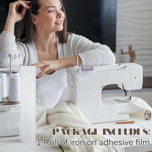 IANFAN Double Sided Iron on Adhesive Film, 11.8 x 15 Yards Light Weight Press-on Patch Heat Melt Fabric Glue Sheet Permanent Fusible Adhesive for Fabric Sewing and DIY Crafts thumbnail 5