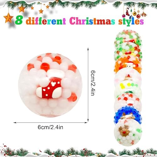 LOKIPA 8 PCS Christmas Stress Ball,Xmas Stress Relief Ball Christmas Water Bead Squeeze Fidget toy for Children Adult Fun Party Gift Filler thumbnail 3